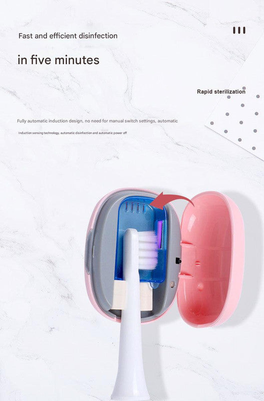 Portable UVC Toothbrush Sterilizer Case - 5-Minute Automatic Sanitizer, USB-C Rechargeable(pink)