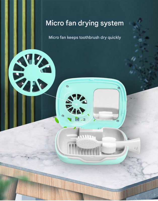 Portable UVC Toothbrush Sterilizer Case with Drying Fan - USB-C Rechargeable, 5-Minute Fast Disinfection(green)