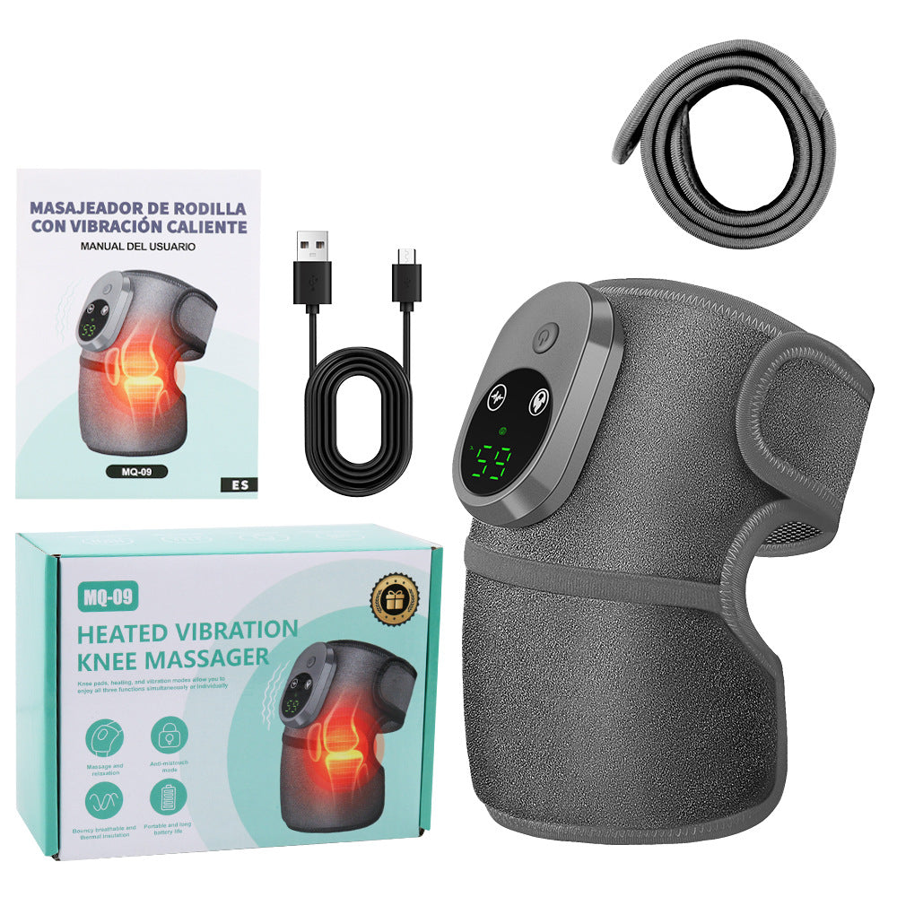 Rechargeable Heated Vibration Knee Massager Brace - 3 Heat & 3 Vibration Levels for Joint Pain Relief(Grey)