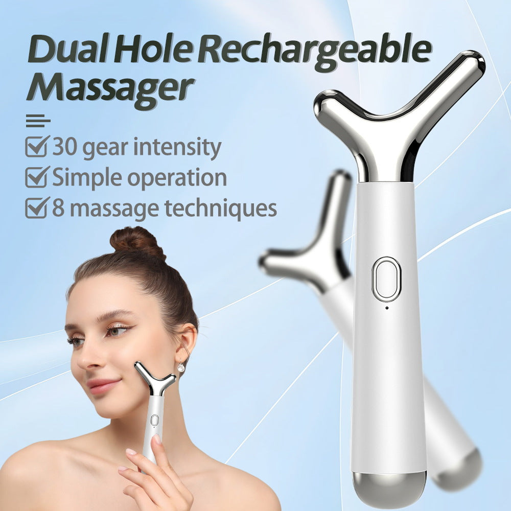 Y-Shaped Face & Neck Lifting Massager - 8000VPM Vibration, 30 Intensity Levels, 8 Massage Techniques(White)
