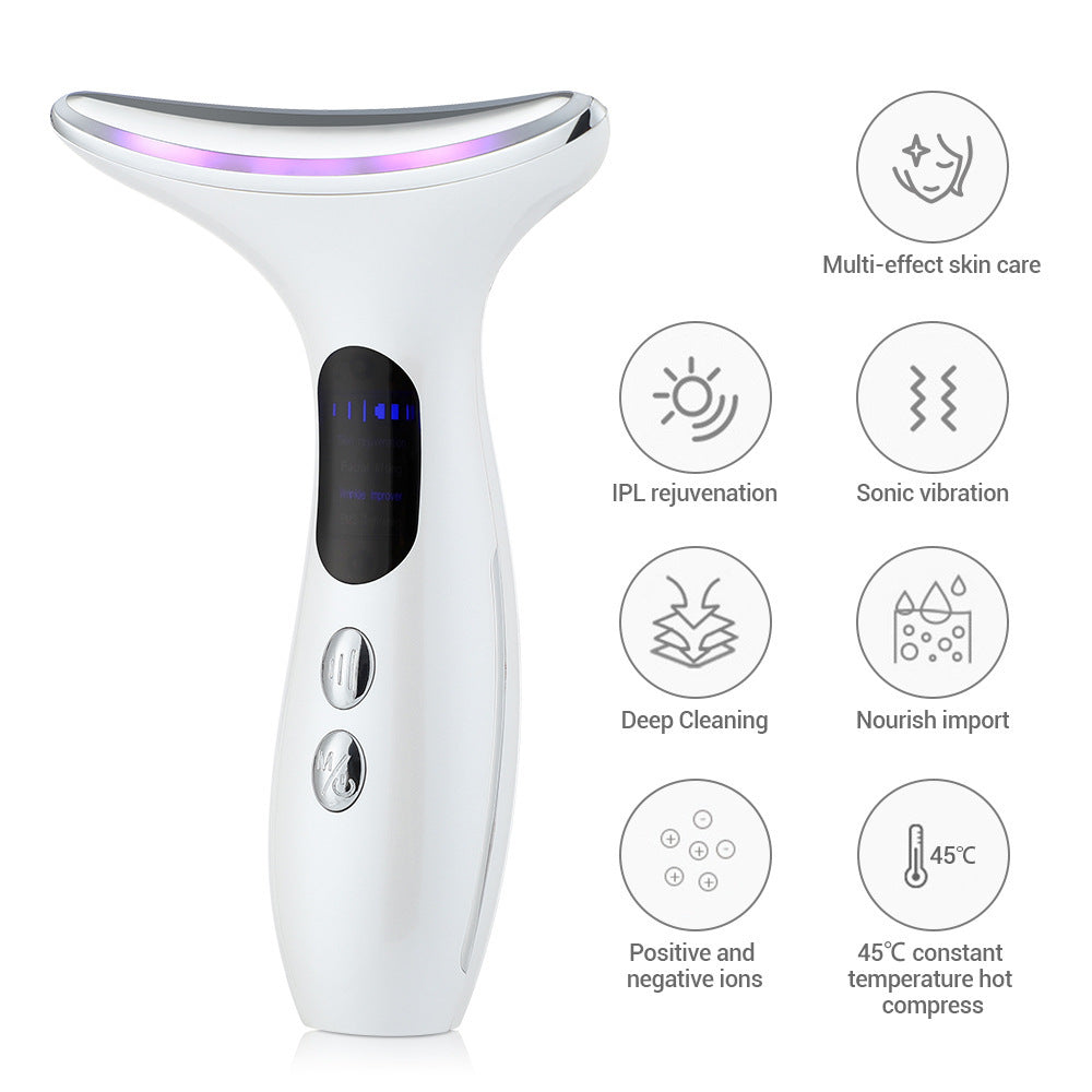 Multi-Function Neck & Face Beauty Device - 4-in-1 LED Light Therapy, EMS Lifting & Anti-Wrinkle Massager(pink)