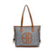 Stylish Large Capacity Tote Bag with PU Leather Trim & Logo Detail(Blue and Brown)