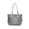 Stylish Large Capacity Tote Bag with PU Leather Trim & Logo Detail(Blue with Silver)