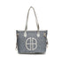 Stylish Large Capacity Tote Bag with PU Leather Trim & Logo Detail(Blue with Silver)