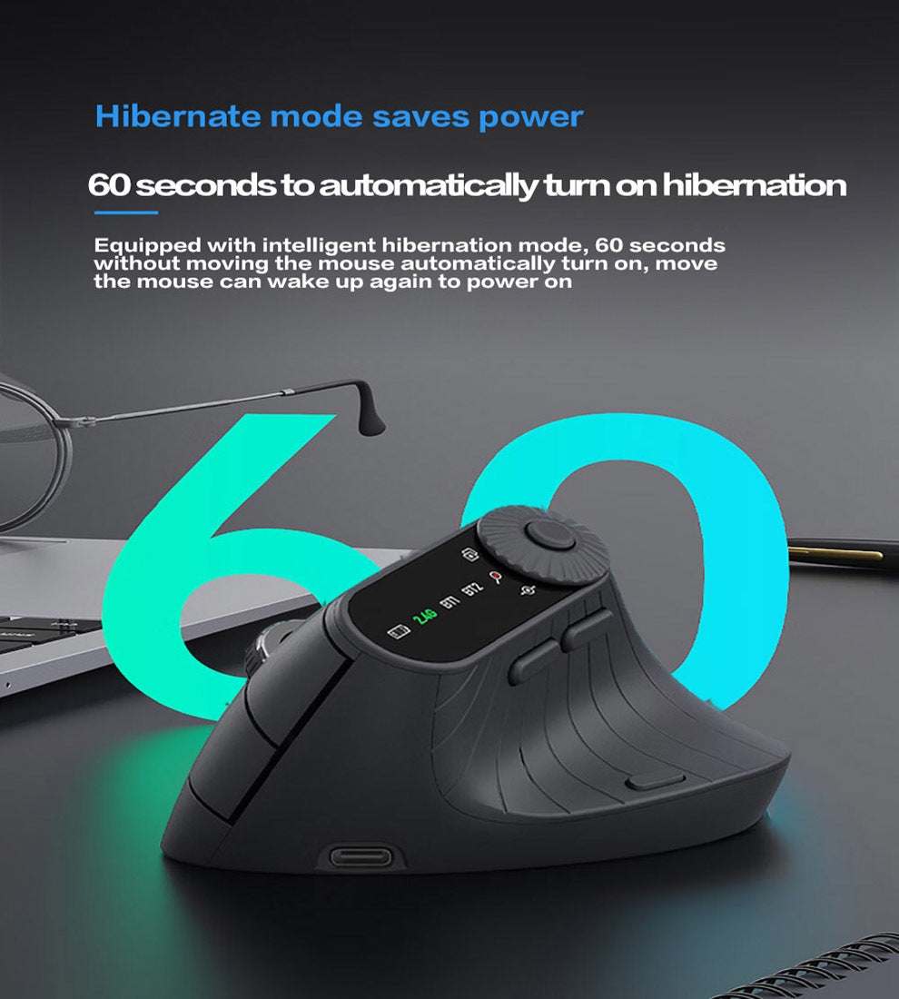 Ergonomic Vertical Mouse - 2.4G/Bluetooth Multi-Mode, LED Display, 57-Degree Angle, & 400mAh Battery(Black)