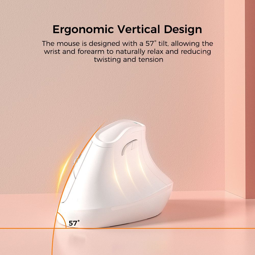 Ergonomic Vertical Mouse - Multi-Device Bluetooth5.0 & 2.4G Wireless, Adjustable DPI, Silent Click(pale pinkish gray)
