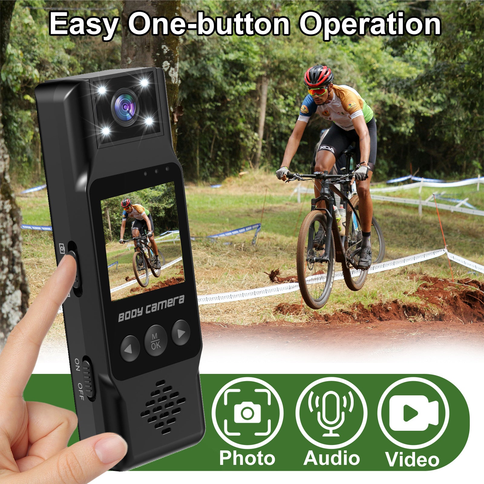 Mini Body Camera with 180 Rotatable Lens, Night Vision & Motion Detection - 1.3 Screen 1200mAh Battery(black)