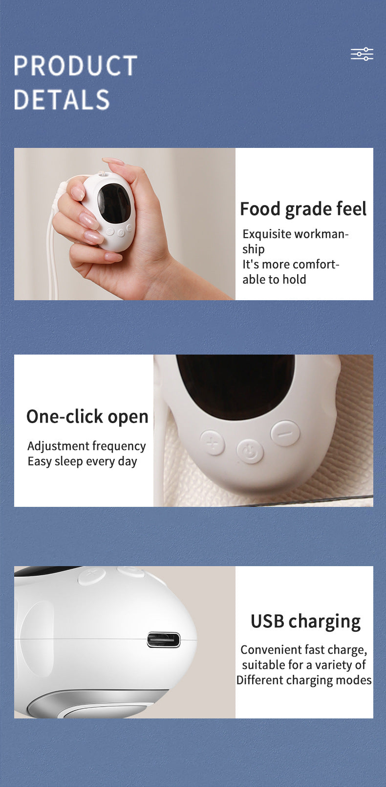 Handheld Microcurrent Sleep Aid Device - USB Rechargeable Pulse Massager for Relaxation & Deep Sleep(White)
