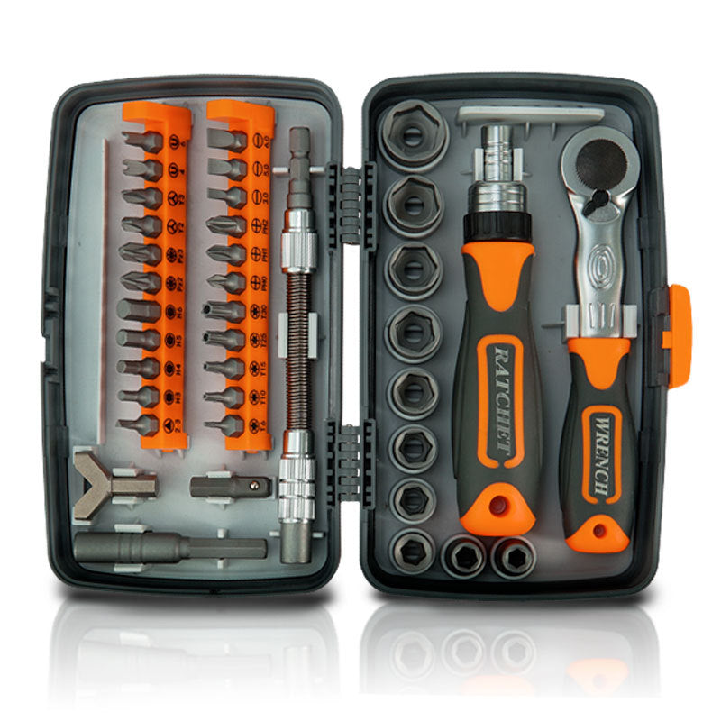 38-Piece Ratchet Screwdriver & Socket Wrench Set - Professional Multi-Bit Repair Tool Kit with Portable Case(orange)