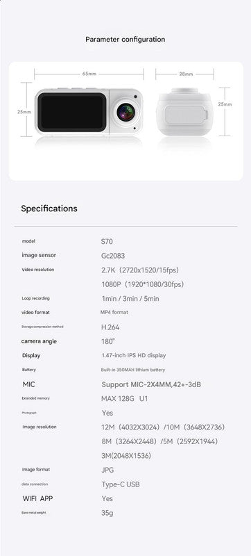 Thumb-Sized 2.7K Camera with 180 Rotatable Lens & Magnet Mount - Capture Your World Hands-Free(black+32G)