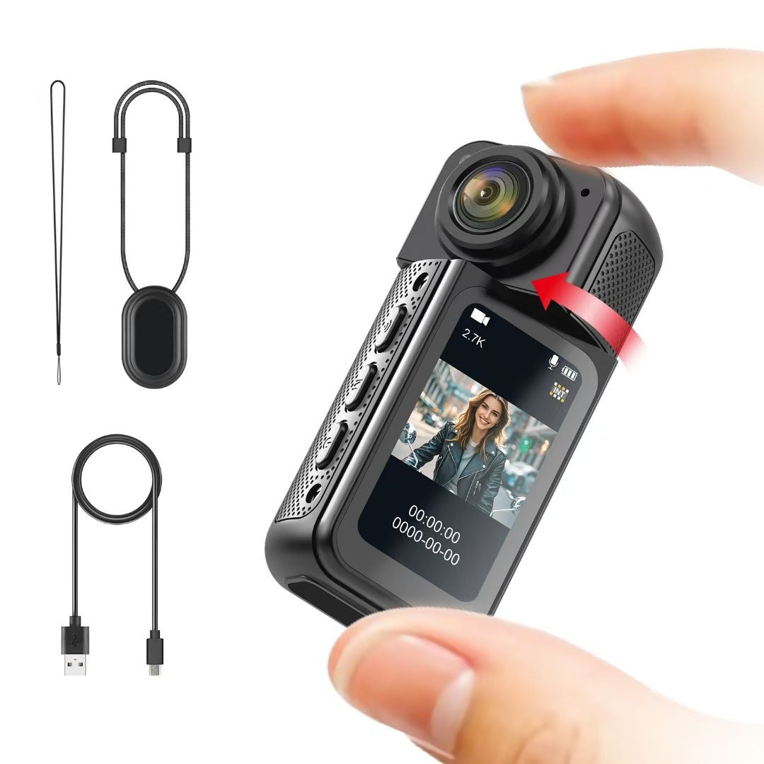 Thumb-Sized 2.7K Camera with 180 Rotatable Lens & Magnet Mount - Capture Your World Hands-Free(white+64G)