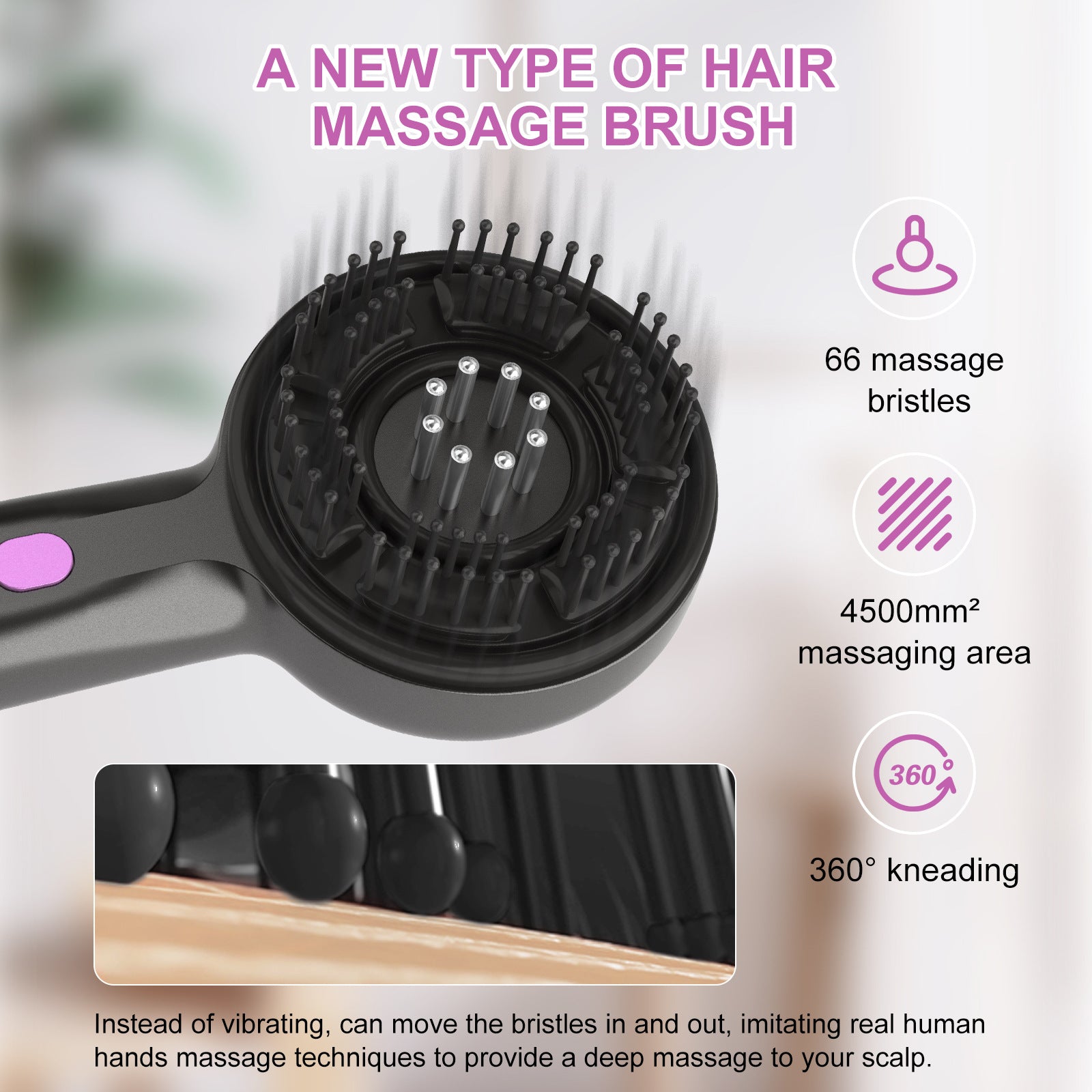 Electric Scalp Massager & Essential Oil Applicator Brush - 360 Kneading, 3 Modes, USB-C Rechargeable(grey)