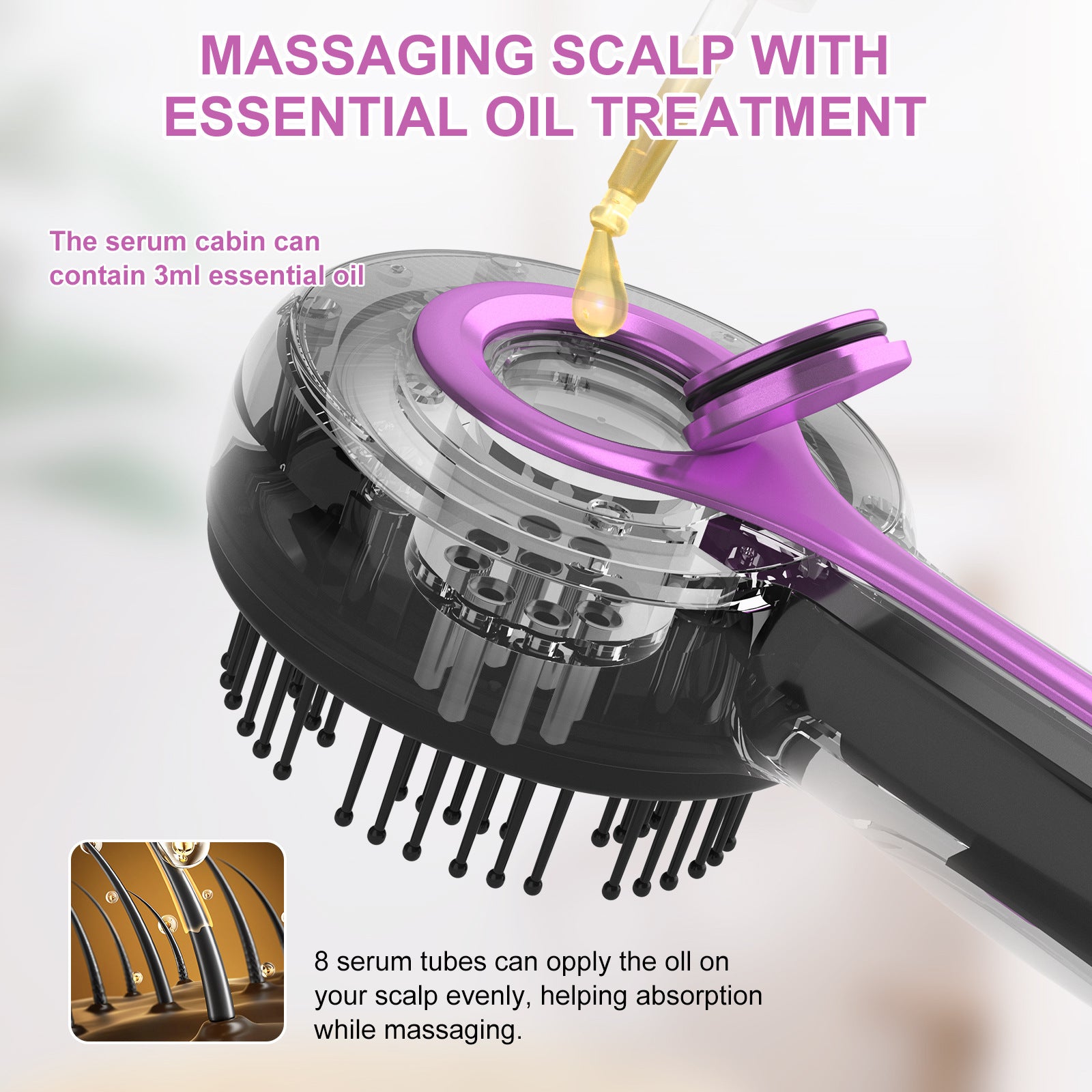 Electric Scalp Massager & Essential Oil Applicator Brush - 360 Kneading, 3 Modes, USB-C Rechargeable(black)