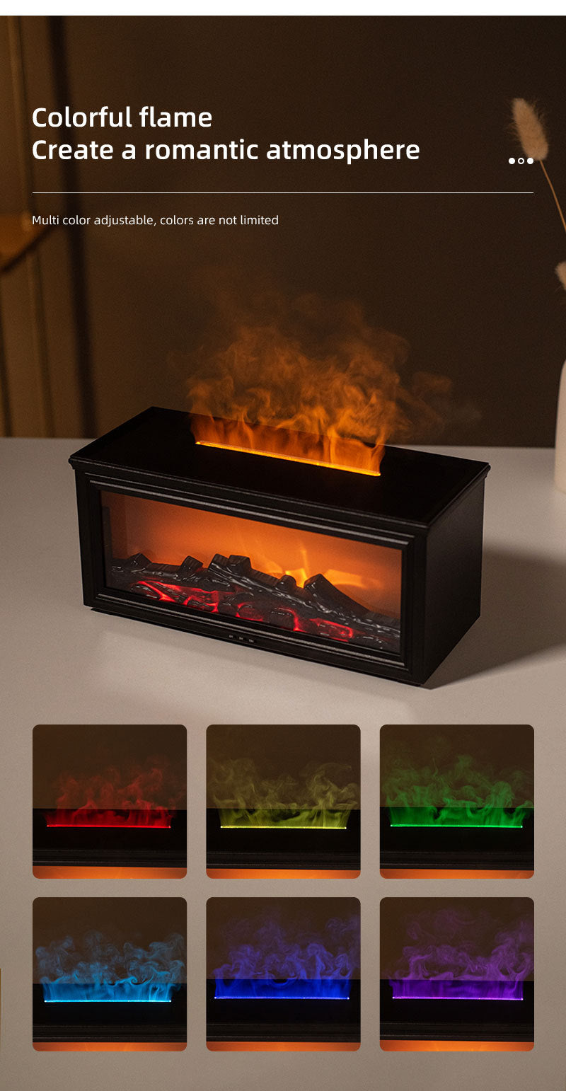 Fireplace Flame Effect Aroma Diffuser & Humidifier with 7-Colour Light, Timer & Remote Control(Light Wood Grain)