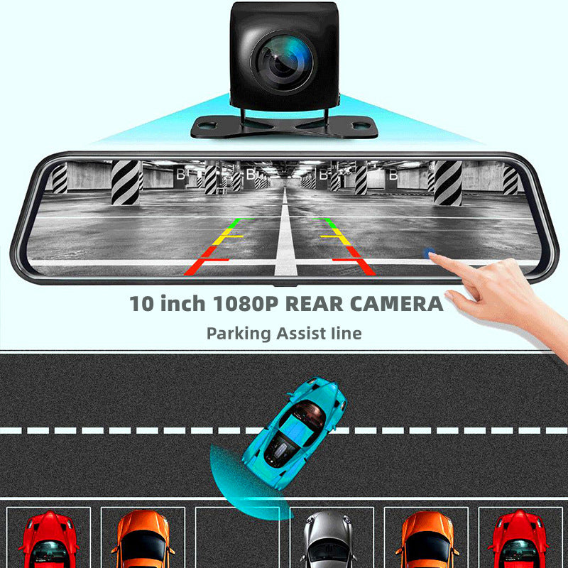 10-Inch Dual Lens Dash Cam Mirror - 1080P FHD Touch Screen Car DVR with Rear Camera, Night Vision & G-Sensor(black)