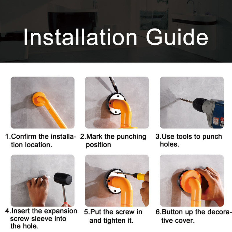 2pc Heavy-Duty Anti-Slip Safety Grab Bar with Luminous Rings - Stainless Steel Core Bathroom Handrail(yellow 60cm)