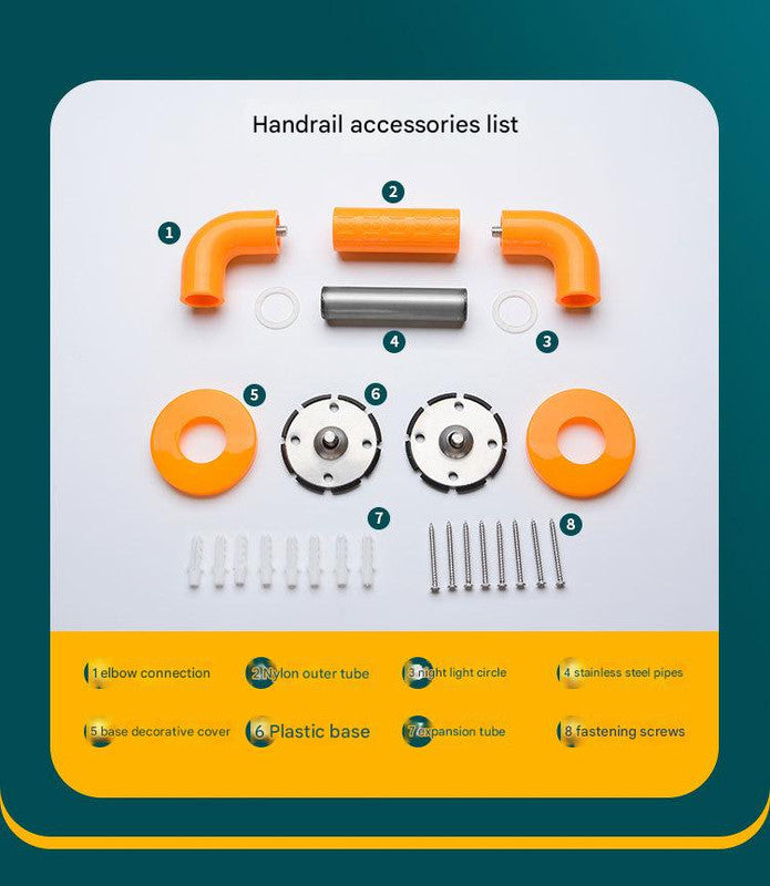 2pc Heavy-Duty Anti-Slip Safety Grab Bar with Luminous Rings - Stainless Steel Core Bathroom Handrail(yellow 60cm)