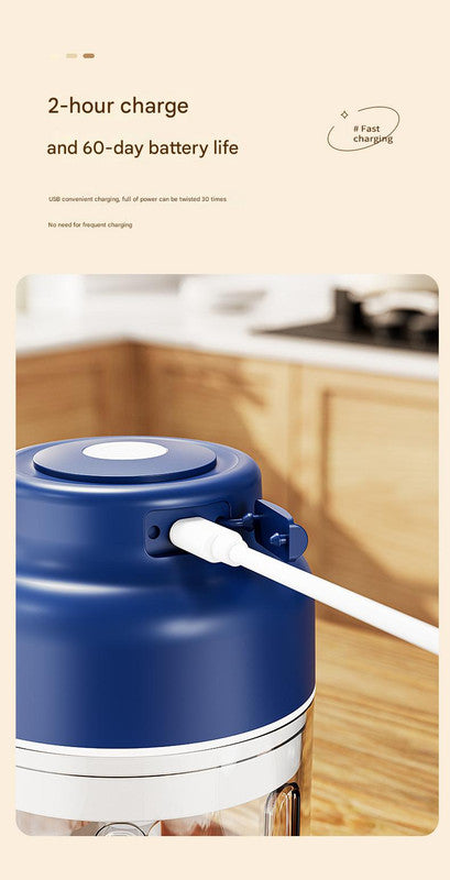 Powerful Mini Electric Food Chopper - USB Rechargeable Cordless Garlic & Meat Mincer(purple 250ml + 4-blade knife)