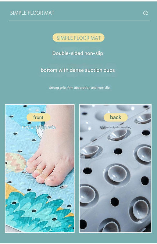 Non-Slip PVC Bath & Shower Mat with Suction Cups and Drainage Holes - Cartoon Ocean Theme(Dolphin)