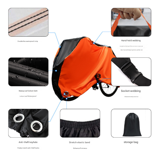 Size M Black And Orange All-Weather 210D Bicycle Cover - Waterproof & UV-Proof Outdoor Bike Protector with Lock Hole & Storage Bag