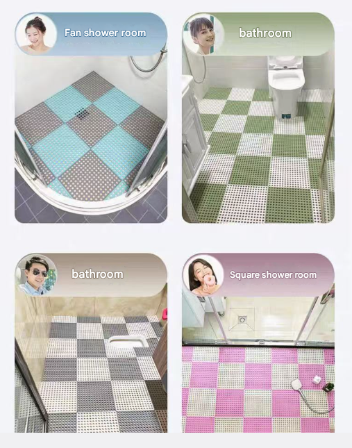 Green And Pink DIY Interlocking Non-Slip Floor Tiles - 18-Pack PVC Drainage Mat for Shower & Bathroom Safety