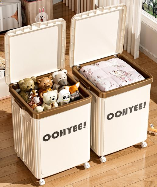 Beige Large Foldable Storage Box with Lid and Wheels - Heavy Duty Collapsible Toy Organizer Bin