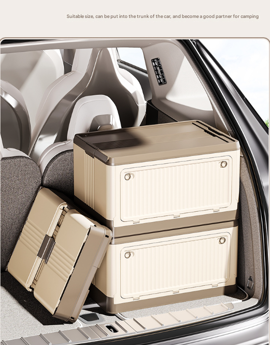 Size L Grey Collapsible Storage Box with Wheels and Telescopic Handle - Stackable Folding Crate for Car & Home