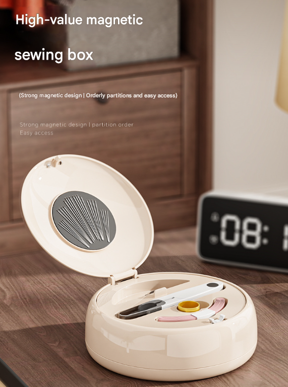 Beige Modern Compact Sewing Kit Organizer - All-in-One with Magnetic Needle Case
