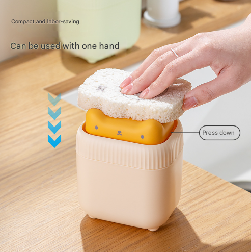 2 Pcs ( Green + Yellow ) Cute Cat Press-to-Dispense Soap Pump & Sponge Caddy for Kitchen Sink