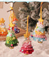 2 Pcs Style A Yellow and Pink Handmade Crochet Christmas Tree Ornament - Festive Hanging Decoration with Jingle Bell