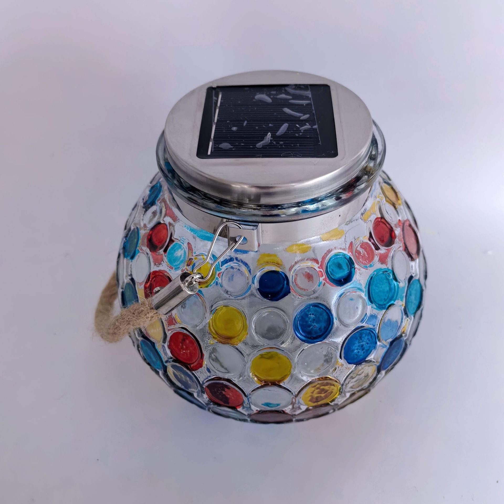 Colorful Warm Light Mosaic Solar Lantern - Decorative Stained Glass Jar Light for Garden Patio and Tabletop Decor