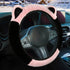 Pink Stitching Black Plush Cat Ear Steering Wheel Cover - Cute & Fuzzy Winter Grip, Universal 38cm Fit