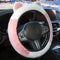 Pink Stitching White Plush Cat Ear Steering Wheel Cover - Cute & Fuzzy Winter Grip, Universal 38cm Fit