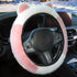 Pink Stitching White Plush Cat Ear Steering Wheel Cover - Cute & Fuzzy Winter Grip, Universal 38cm Fit