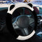 Black Stitching White Plush Cat Ear Steering Wheel Cover - Cute & Fuzzy Winter Grip, Universal 38cm Fit