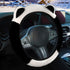 Black Stitching White Plush Cat Ear Steering Wheel Cover - Cute & Fuzzy Winter Grip, Universal 38cm Fit