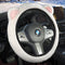 White Plush Cat Ear Steering Wheel Cover - Cute & Fuzzy Winter Grip, Universal 38cm Fit