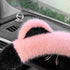 White Plush Cat Ear Steering Wheel Cover - Cute & Fuzzy Winter Grip, Universal 38cm Fit