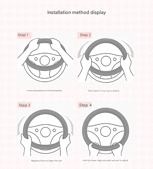 Pink Plush Cat Ear Steering Wheel Cover - Cute & Fuzzy Winter Grip, Universal 38cm Fit