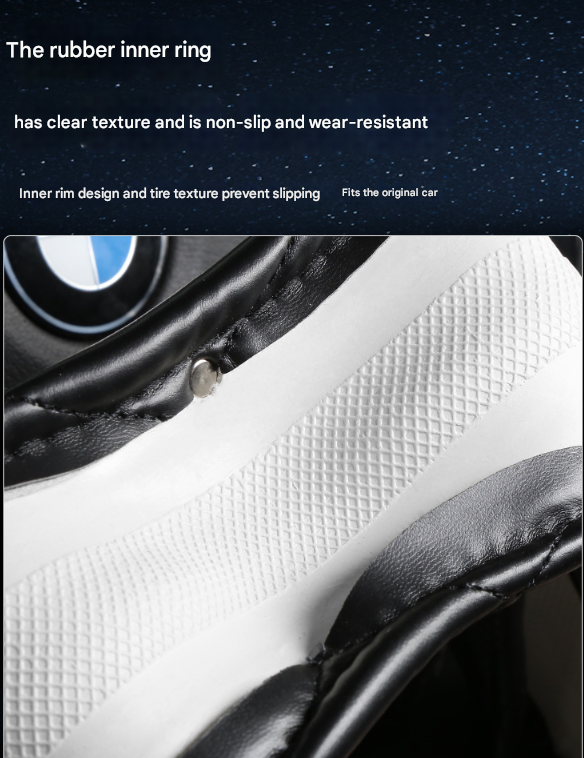 White Luxury Bling Steering Wheel Cover - Black Quilted Leather with Crystal Rhinestones, Universal 38cm Fit