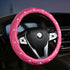 Rose Red Luxury Bling Steering Wheel Cover - Black Quilted Leather with Crystal Rhinestones, Universal 38cm Fit