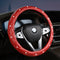 Red Luxury Bling Steering Wheel Cover - Black Quilted Leather with Crystal Rhinestones, Universal 38cm Fit