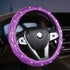 Purple Luxury Bling Steering Wheel Cover - Black Quilted Leather with Crystal Rhinestones, Universal 38cm Fit