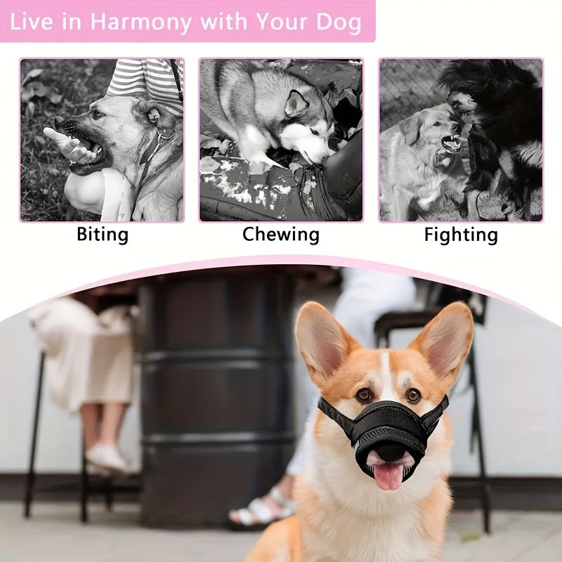 3 Pcs Size L Black Breathable Mesh Dog Muzzle - Soft & Comfortable Guard to Prevent Biting, Allows Panting and Drinking