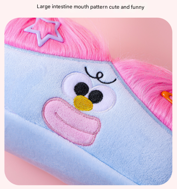 Purple and Blonde Hair Cute Plush Monster Pencil Case - Fluffy Stationery Pouch with DIY Styleable Hair for Kids