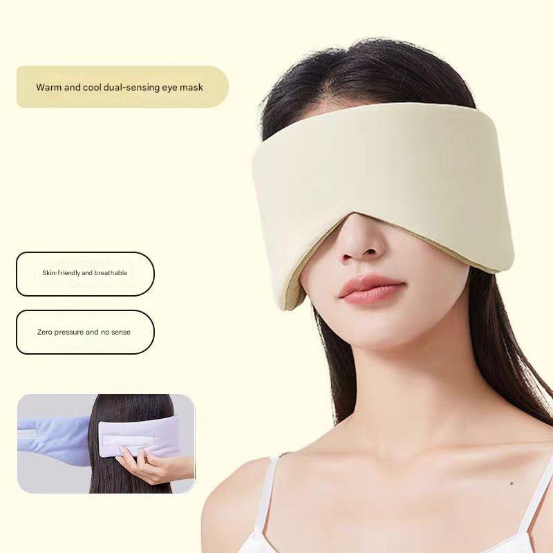 Beige Reversible All-Season Sleep Mask - Cooling & Warming with Sound Muffling Ear Covers Function