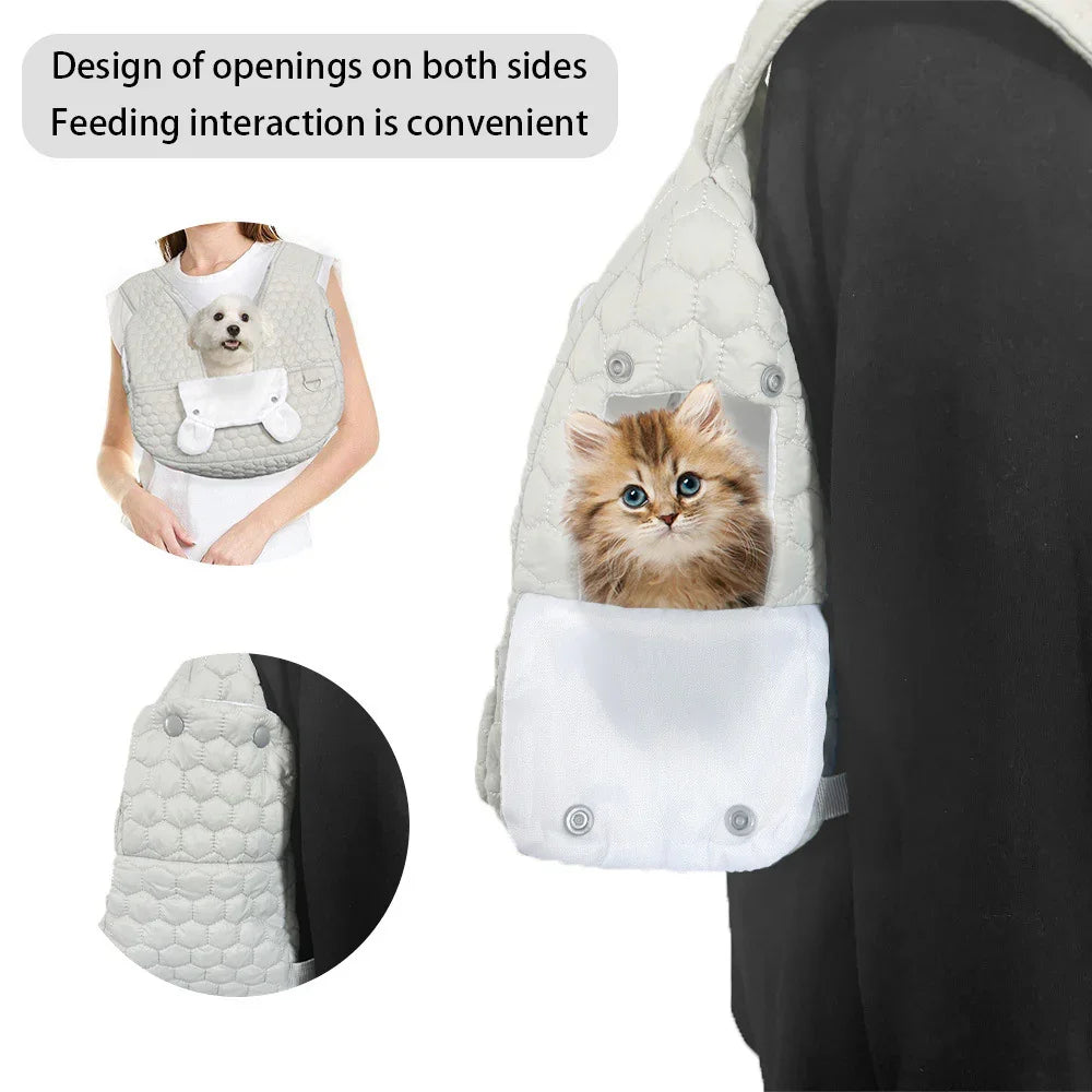 Light Khaki Quilted Hands-Free Pet Carrier Sling - Comfortable Front Pack for Small Dogs & Cats