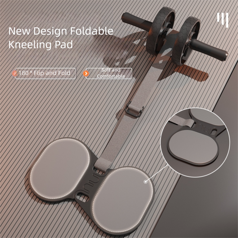 Grey Assisted Rebound Ab Roller with Foldable Knee Pad - Dual Wheel Core Trainer for Home Gym