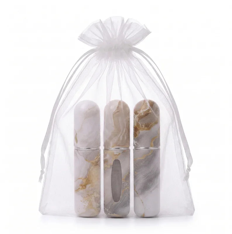 Champagne Chic Marble Travel Perfume Atomizer Set (3-Pack) - 5ml Leakproof Bottom-Fill Spray Bottles