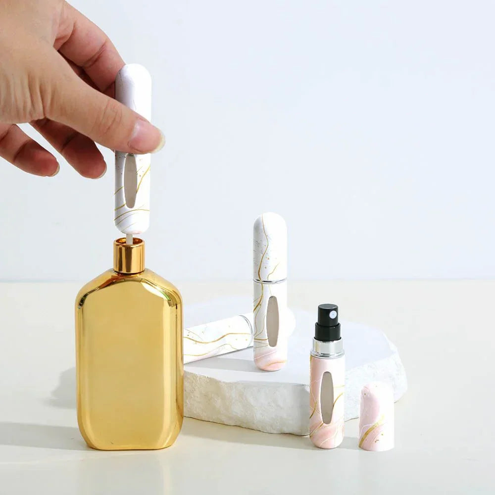 Champagne Chic Marble Travel Perfume Atomizer Set (3-Pack) - 5ml Leakproof Bottom-Fill Spray Bottles